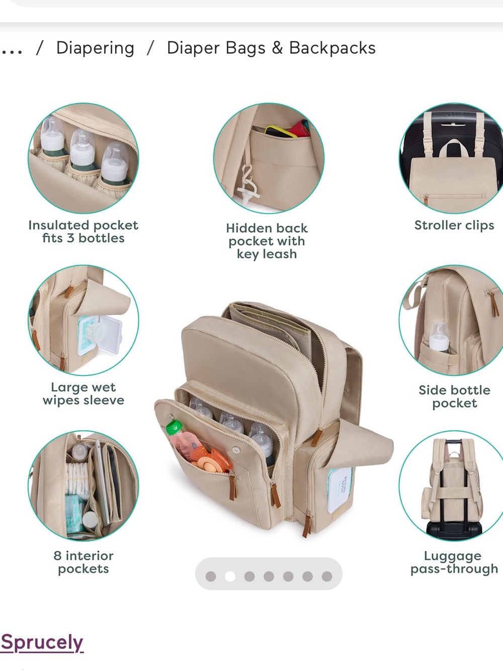 Sprucely Diaper Bag Backpack - Oat - Picture 2 of 6